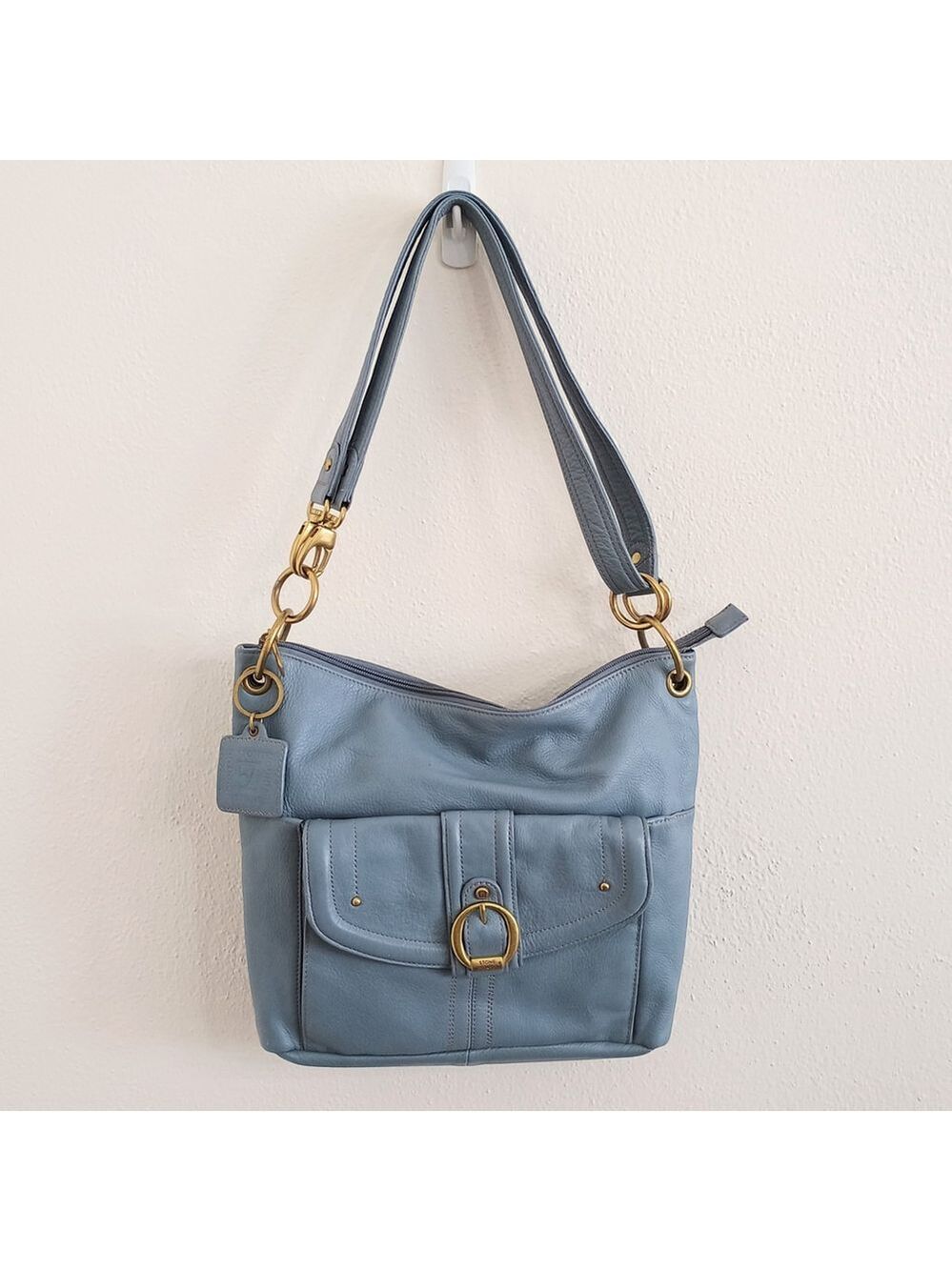 Stone Mountain Light Blue Pebble Leather Convertible Crossbody Shoulder Bag